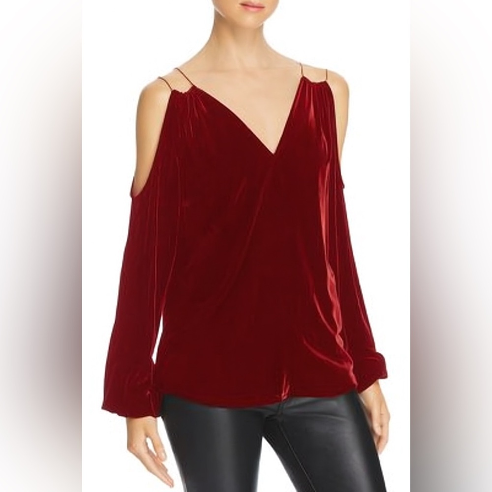 Ramy Brook Burgundy Cold-Shoulder Velvet‎ Top Size Small